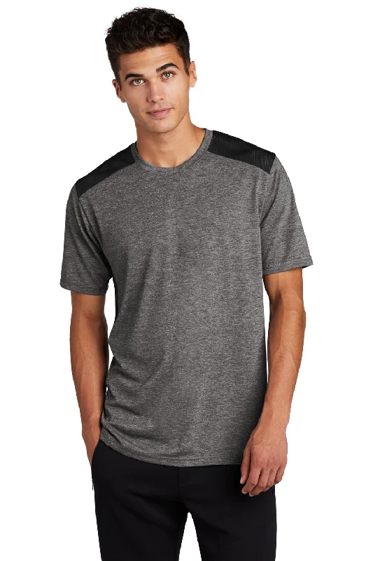 Sport-Tek Mens Draft Moisture Wicking Short Sleeve Crewneck T-Shirt - Heather Dark Grey/Black