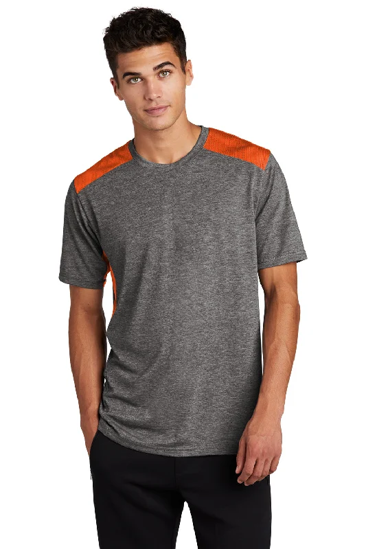 Sport-Tek Mens Draft Moisture Wicking Short Sleeve Crewneck T-Shirt - Heather Dark Grey/Deep Orange