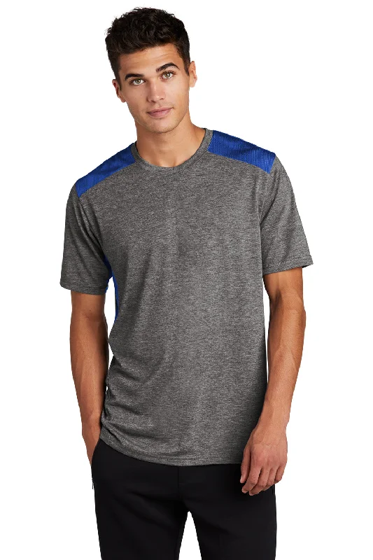 Sport-Tek Mens Draft Moisture Wicking Short Sleeve Crewneck T-Shirt - Heather Dark Grey/True Royal Blue